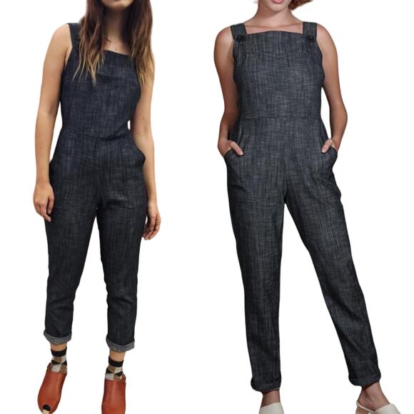 Nooworks Denim Overall Jumpsuit Wide Leg Sleeveless Chambray Dark Wash Womens XS - Picture 1 of 9